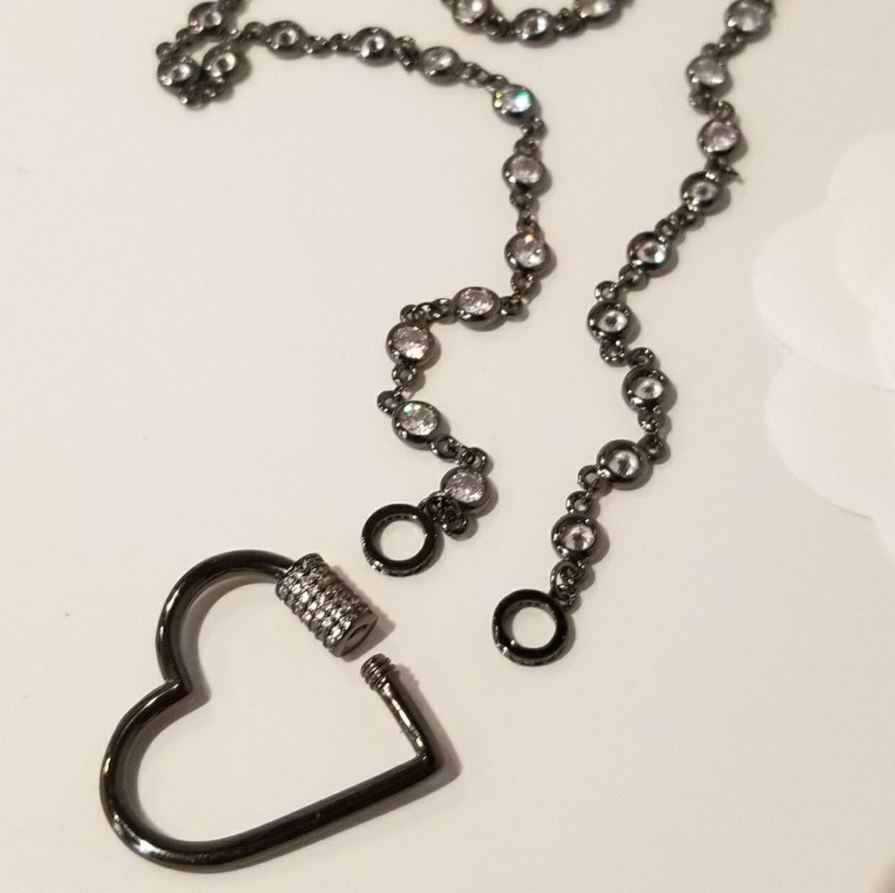 CZ Heart Carabiner Lock Pendant Charm Necklace NEW - Picture 7 of 7